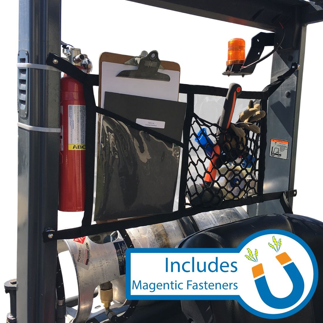 Magnetic forklift mounted organizer